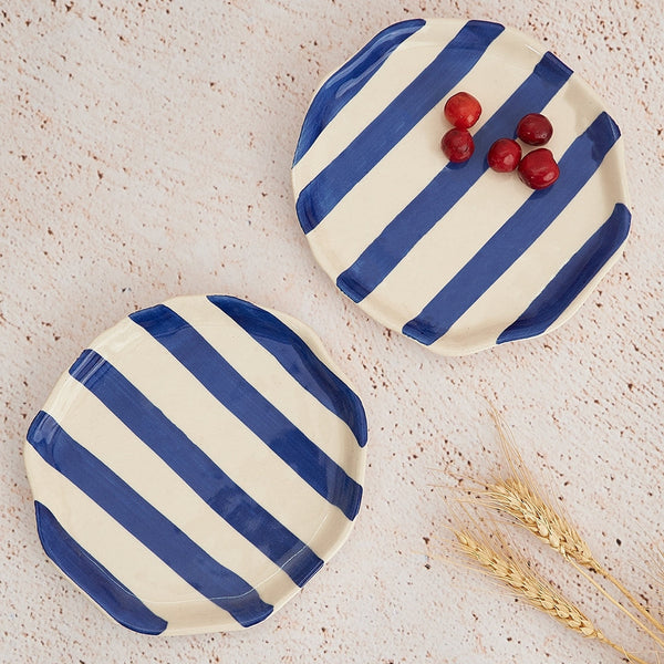 Ceramic Blue stripe plate, 6.3x6.3 Inches (Set of 4)