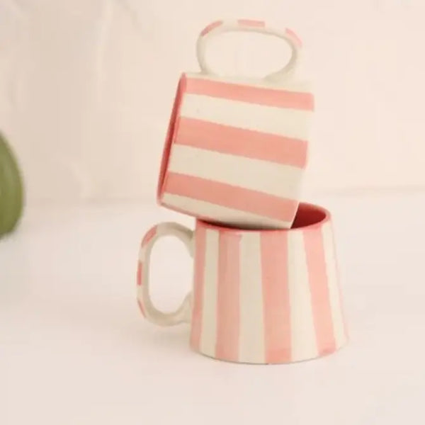 Ceramic Pink Stripe Coffee cup- 220ml (SET OF 4)