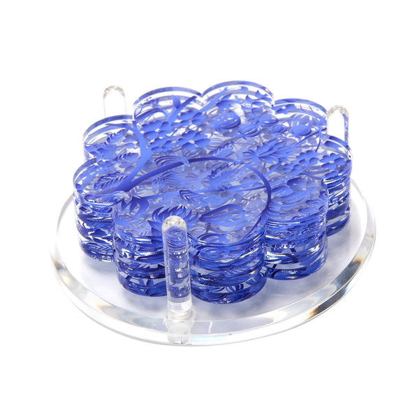 Blue Toile Acrylic Scallop Drink Coasters
