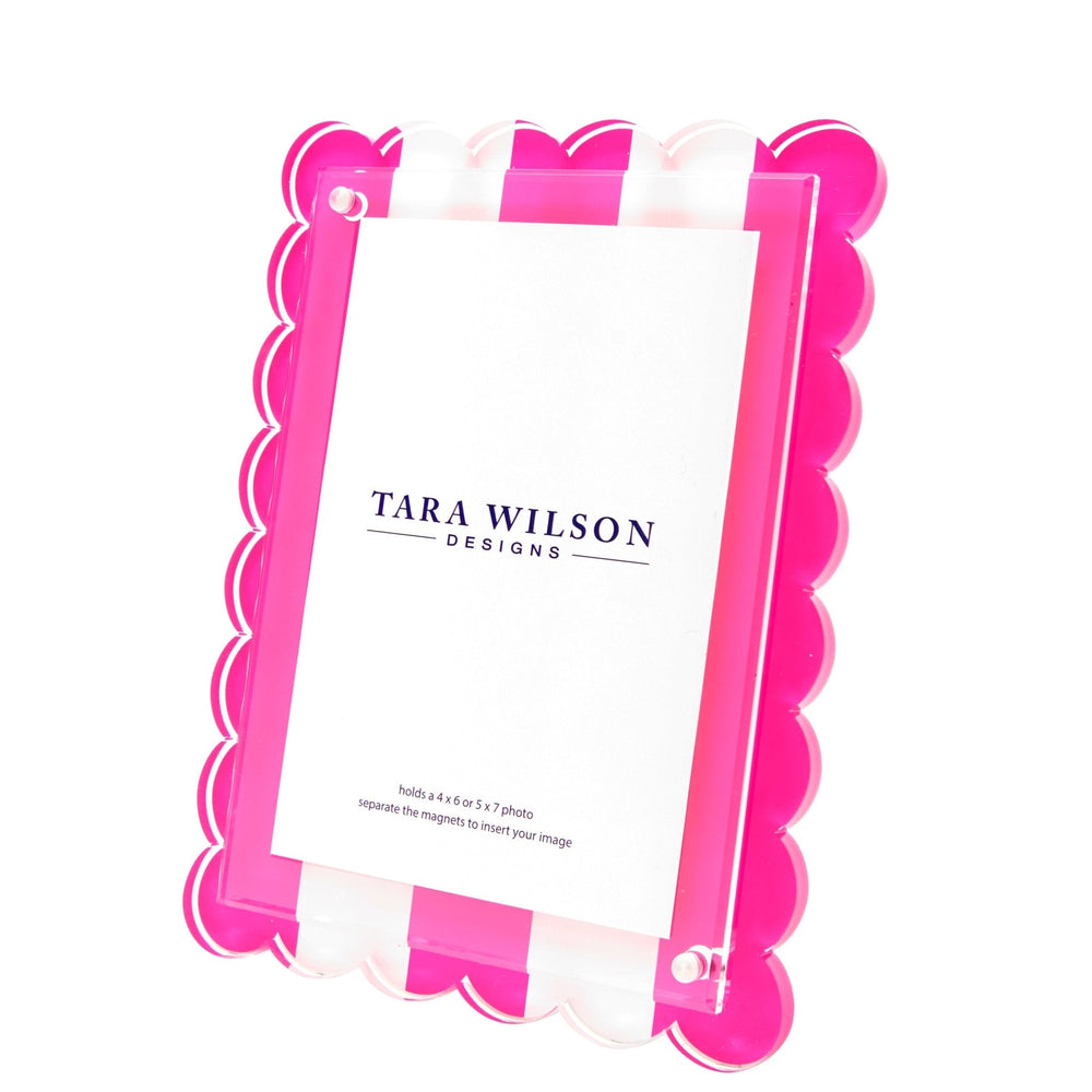 Pink & White Stripe Acrylic Scallop Frame